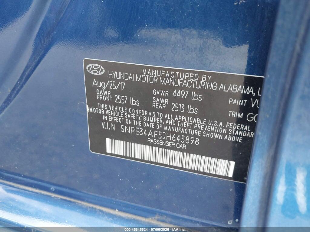 5NPE34AF5JH645898 2018 HYUNDAI SONATA photo no. 9