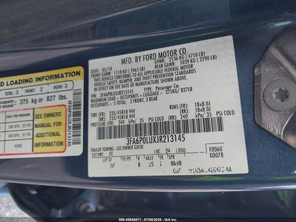 3FA6P0LUXJR213145 2018 FORD FUSION HYBRID photo no. 9
