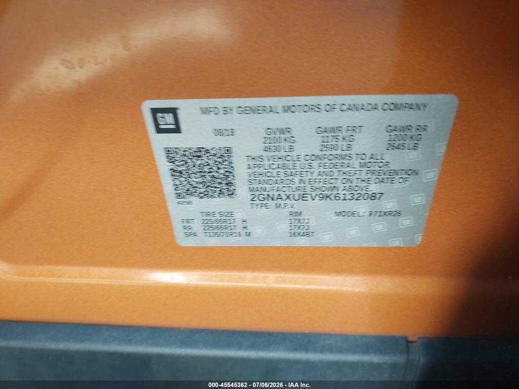 2GNAXUEV9K6132087 2019 CHEVROLET EQUINOX photo no. 9