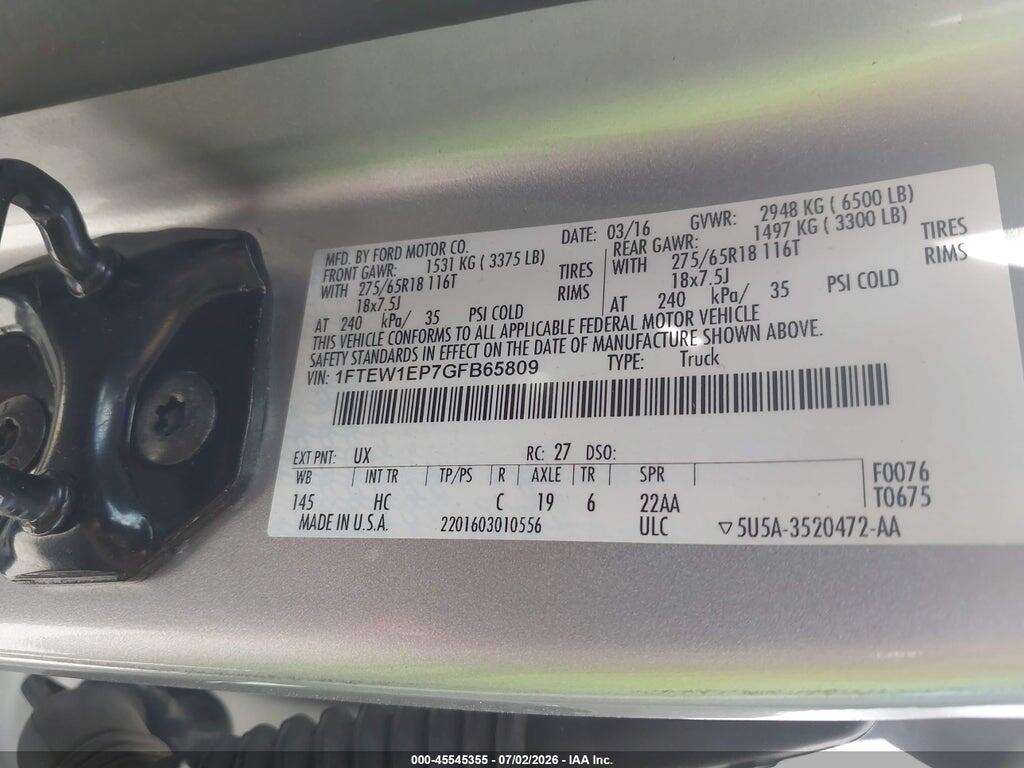 1FTEW1EP7GFB65809 2016 FORD F-150 photo no. 9
