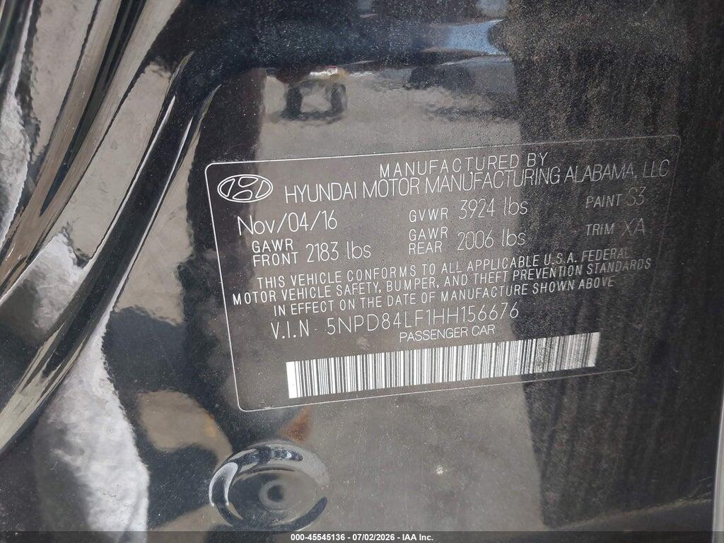 5NPD84LF1HH156676 2017 HYUNDAI ELANTRA photo no. 9