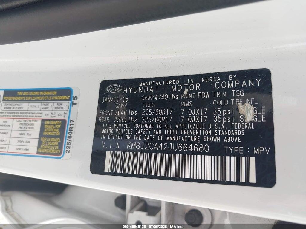 KM8J2CA42JU664680 2018 HYUNDAI TUCSON photo no. 9