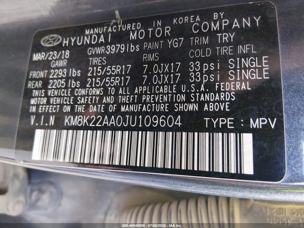 KM8K22AA0JU109604 2018 HYUNDAI KONA photo no. 9