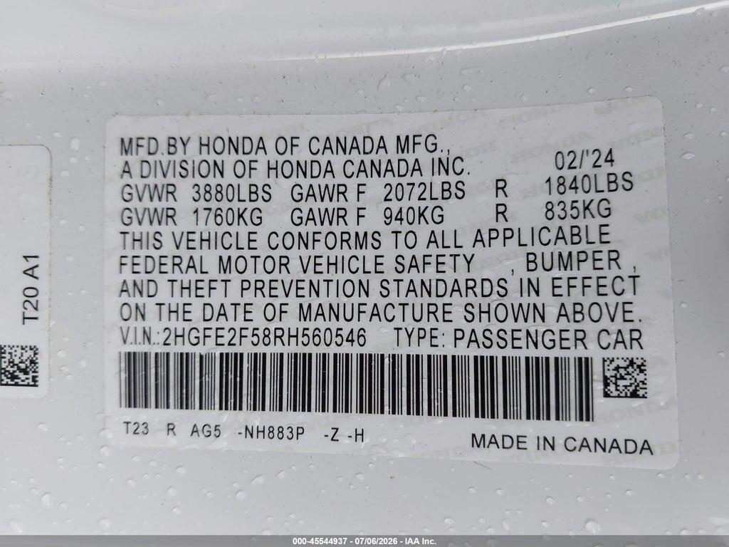 2HGFE2F58RH560546 2024 HONDA CIVIC photo no. 9