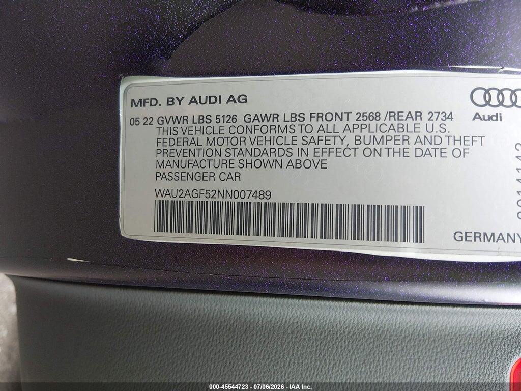 WAU2AGF52NN007489 2022 AUDI A5 CABRIOLET photo no. 9