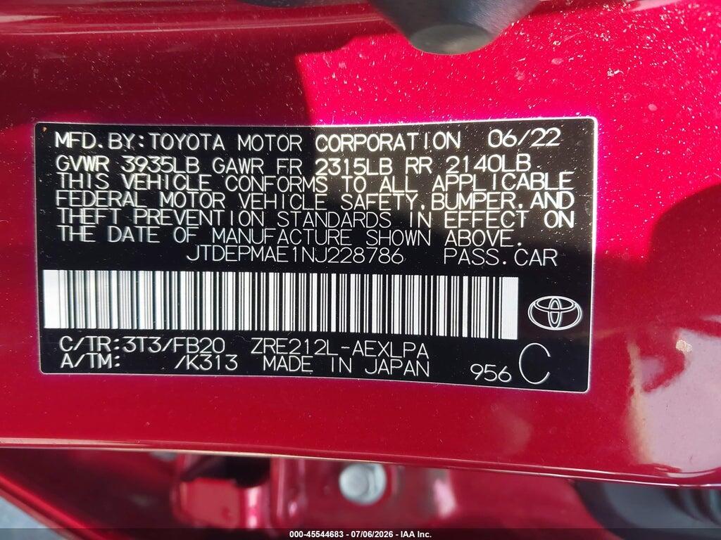 JTDEPMAE1NJ228786 2022 TOYOTA COROLLA photo no. 9