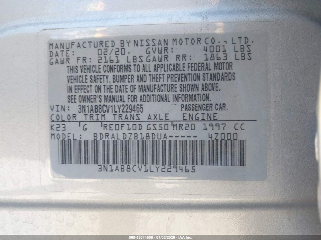 3N1AB8CV1LY229465 2020 NISSAN SENTRA photo no. 9