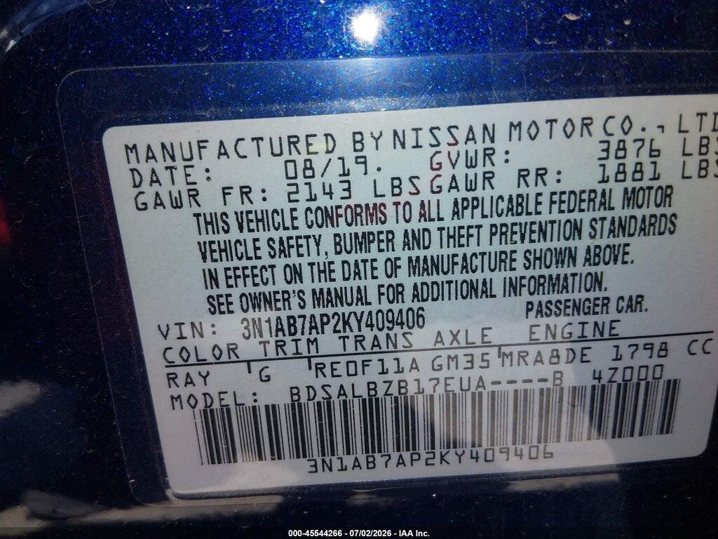 3N1AB7AP2KY409406 2019 NISSAN SENTRA photo no. 9