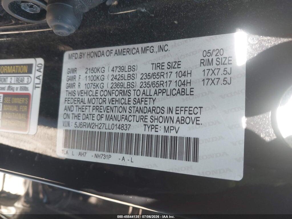 5J6RW2H27LL014837 2020 HONDA CR-V photo no. 9