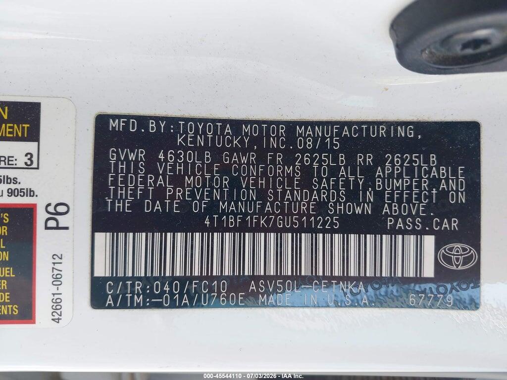 4T1BF1FK7GU511225 2016 TOYOTA CAMRY photo no. 9