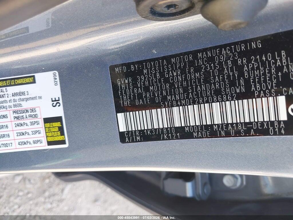 5YFB4MDE2RP086862 2024 TOYOTA COROLLA photo no. 9