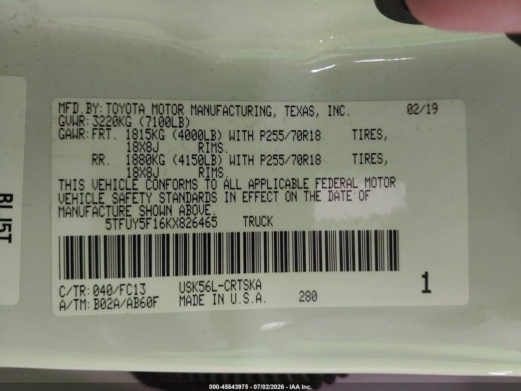 5TFUY5F16KX826465 2019 TOYOTA TUNDRA photo no. 9