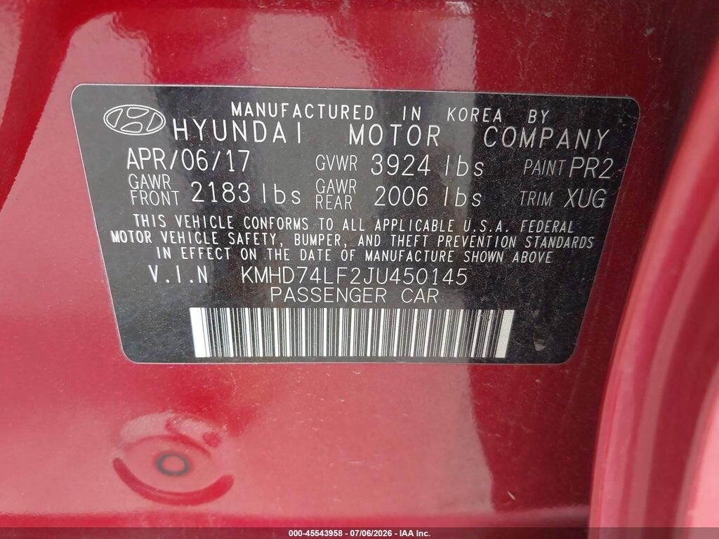 KMHD74LF2JU450145 2018 HYUNDAI ELANTRA photo no. 9