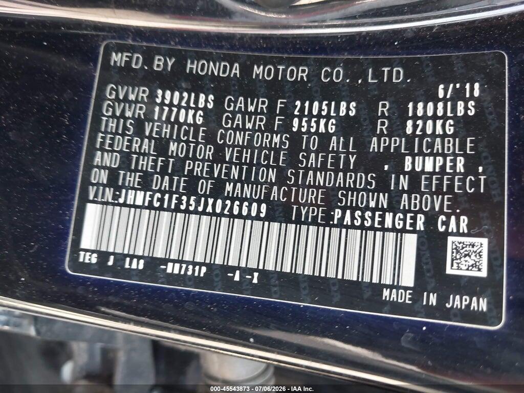 JHMFC1F35JX026609 2018 HONDA CIVIC photo no. 9