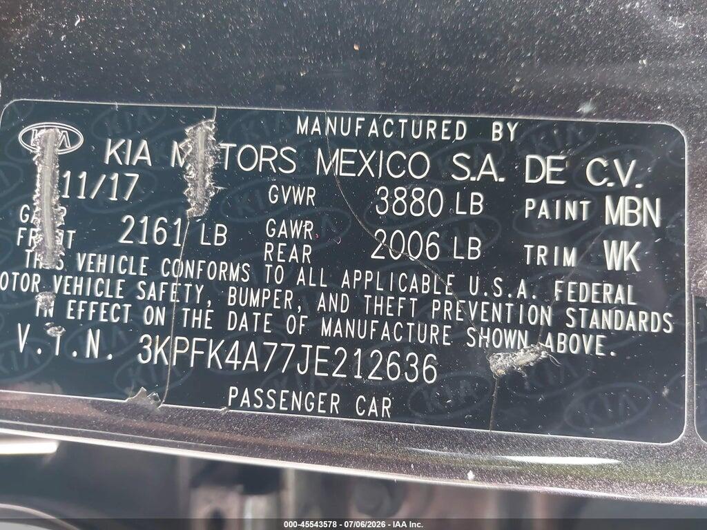 3KPFK4A77JE212636 2018 KIA FORTE photo no. 9