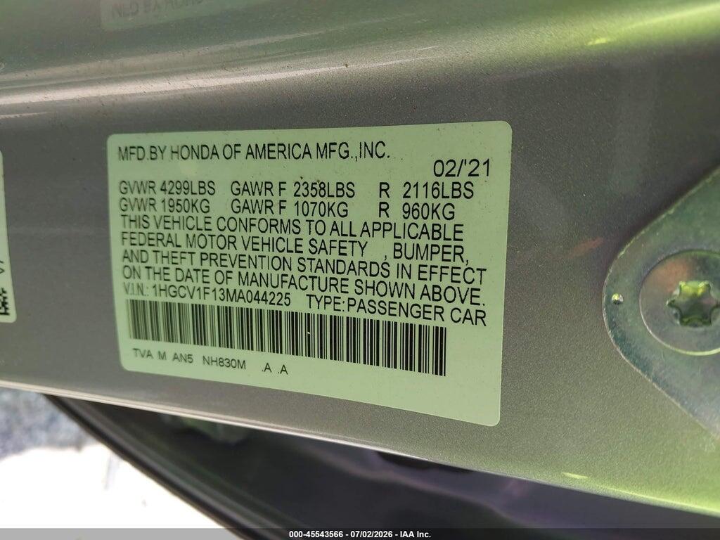 1HGCV1F13MA044225 2021 HONDA ACCORD photo no. 9