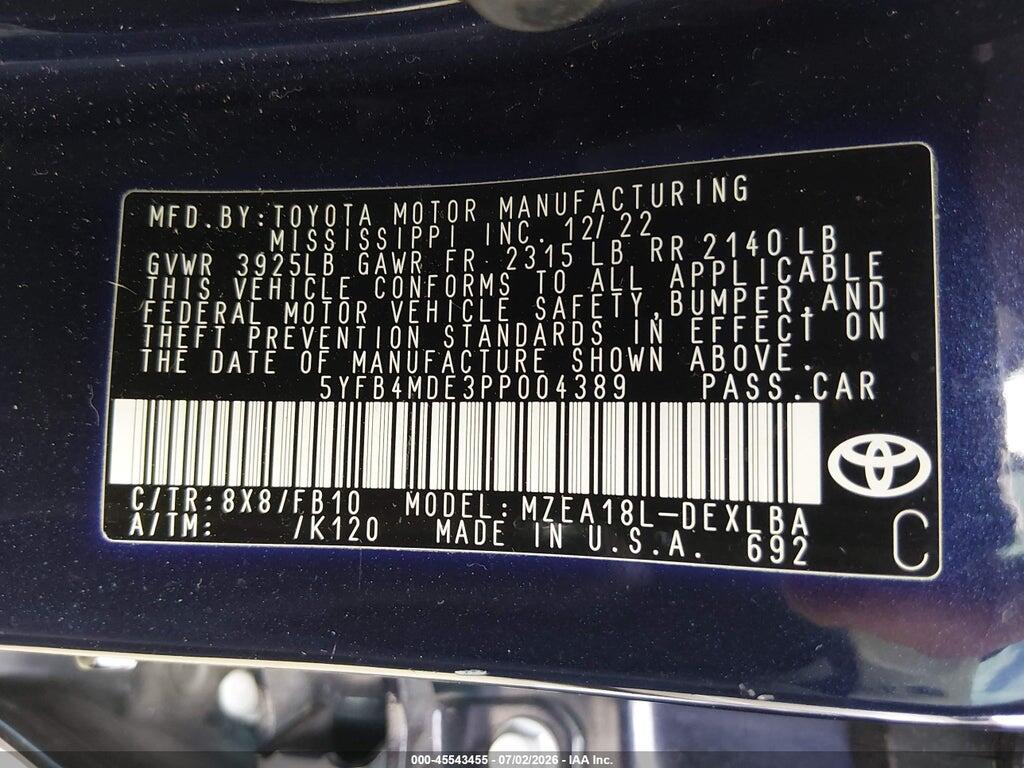 5YFB4MDE3PP004389 2023 TOYOTA COROLLA photo no. 9