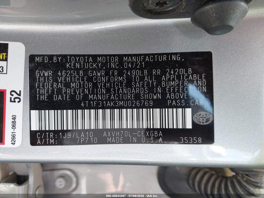 4T1F31AK3MU026769 2021 TOYOTA CAMRY photo no. 9