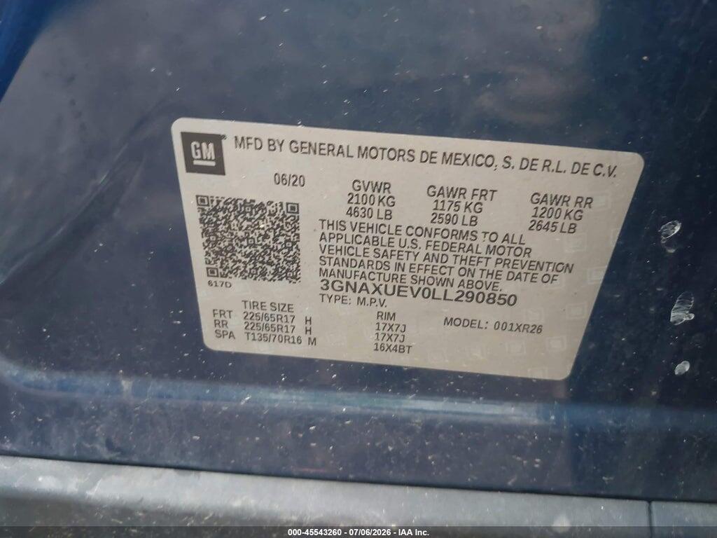 3GNAXUEV0LL290850 2020 CHEVROLET EQUINOX photo no. 9