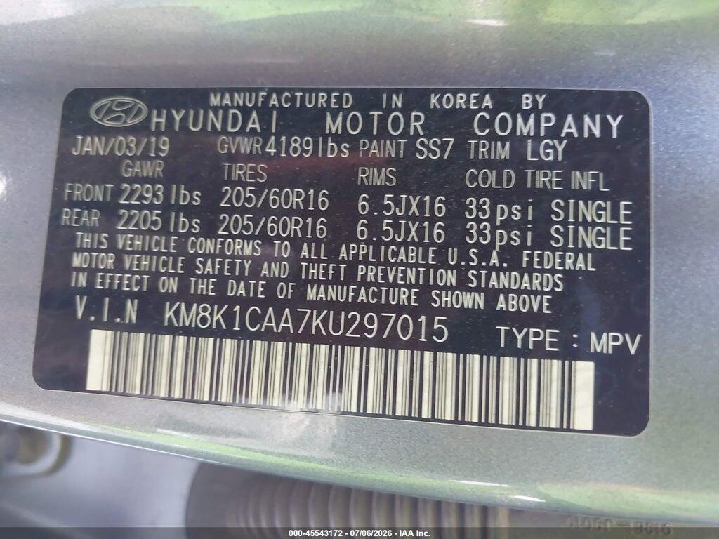 KM8K1CAA7KU297015 2019 HYUNDAI KONA photo no. 9