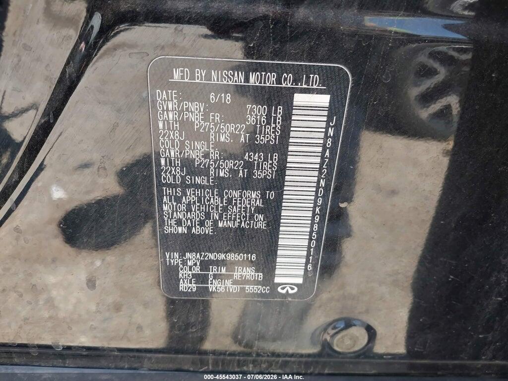 JN8AZ2ND9K9850116 2019 INFINITI QX80 photo no. 9