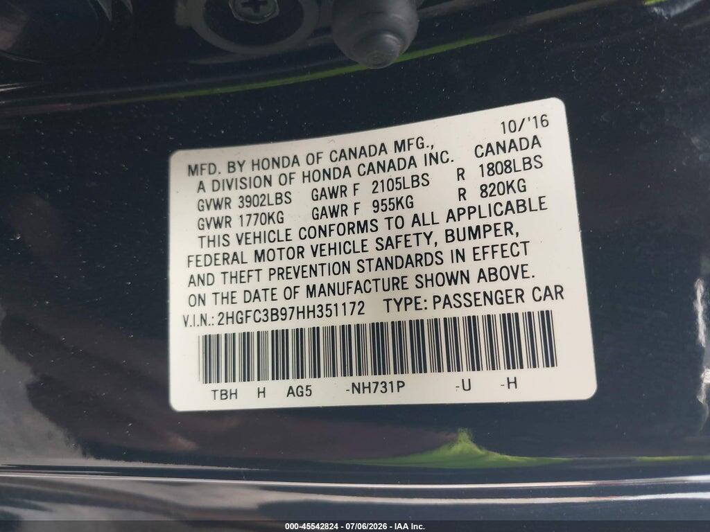 2HGFC3B97HH351172 2017 HONDA CIVIC photo no. 9