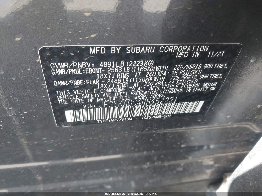 JF2SKAGC4RH452221 2024 SUBARU FORESTER photo no. 9