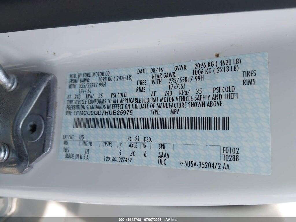 1FMCU0GD7HUB25975 2017 FORD ESCAPE photo no. 9