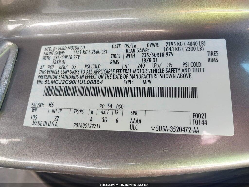 5LMCJ2C90HUL08864 2017 LINCOLN MKC photo no. 9