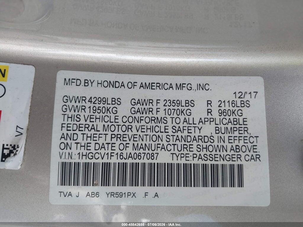 1HGCV1F16JA067087 2018 HONDA ACCORD photo no. 9
