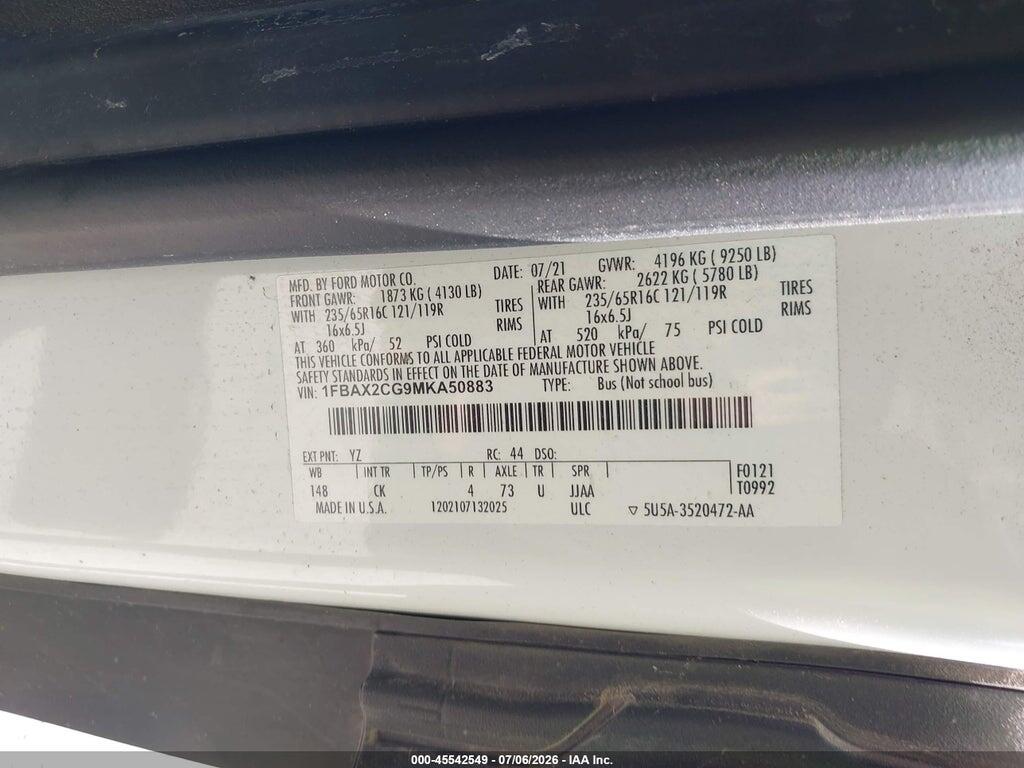 1FBAX2CG9MKA50883 2021 FORD TRANSIT-350 PASSENGER VAN photo no. 9