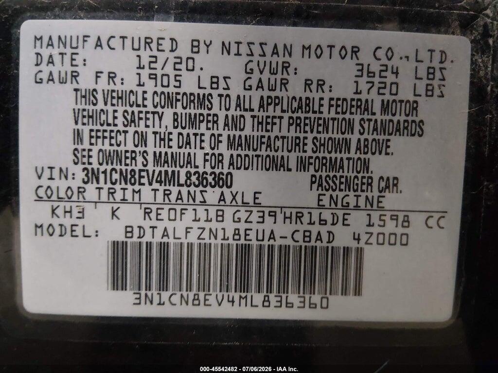 3N1CN8EV4ML836360 2021 NISSAN VERSA photo no. 9