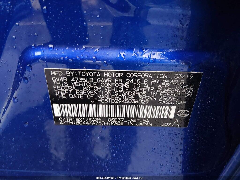 JTHC81D29K5038029 2019 LEXUS IS 300 photo no. 9
