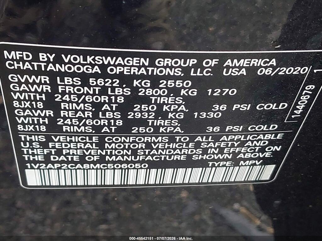 1V2AP2CA8MC506050 2021 VOLKSWAGEN ATLAS photo no. 9