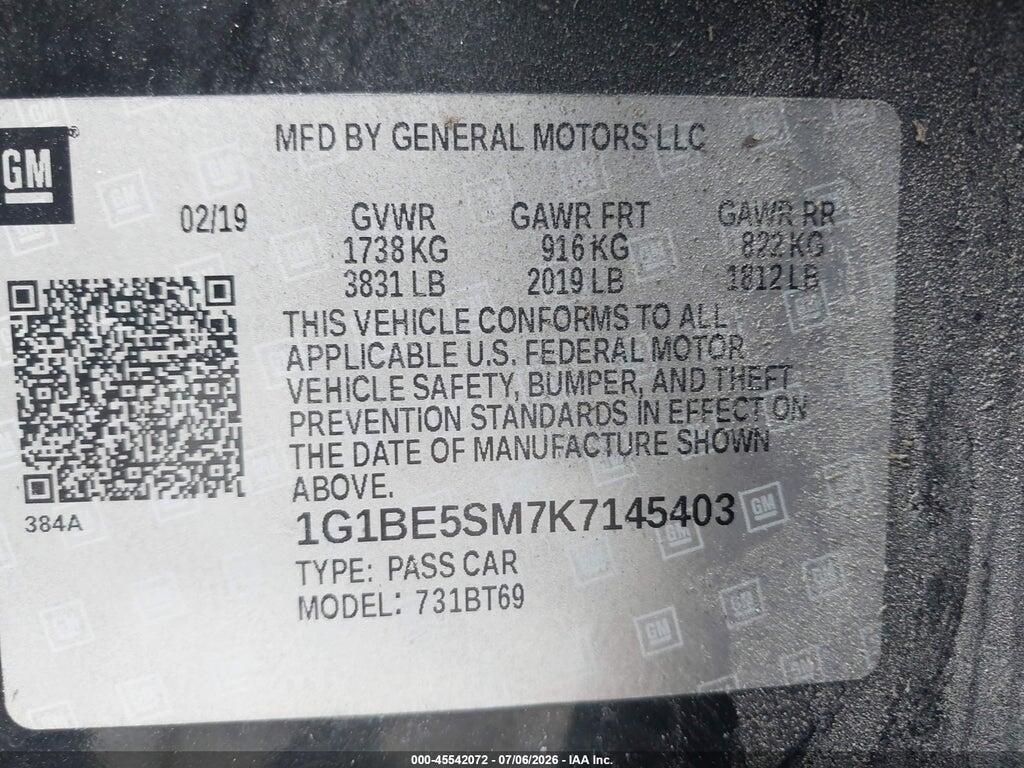 1G1BE5SM7K7145403 2019 CHEVROLET CRUZE photo no. 9