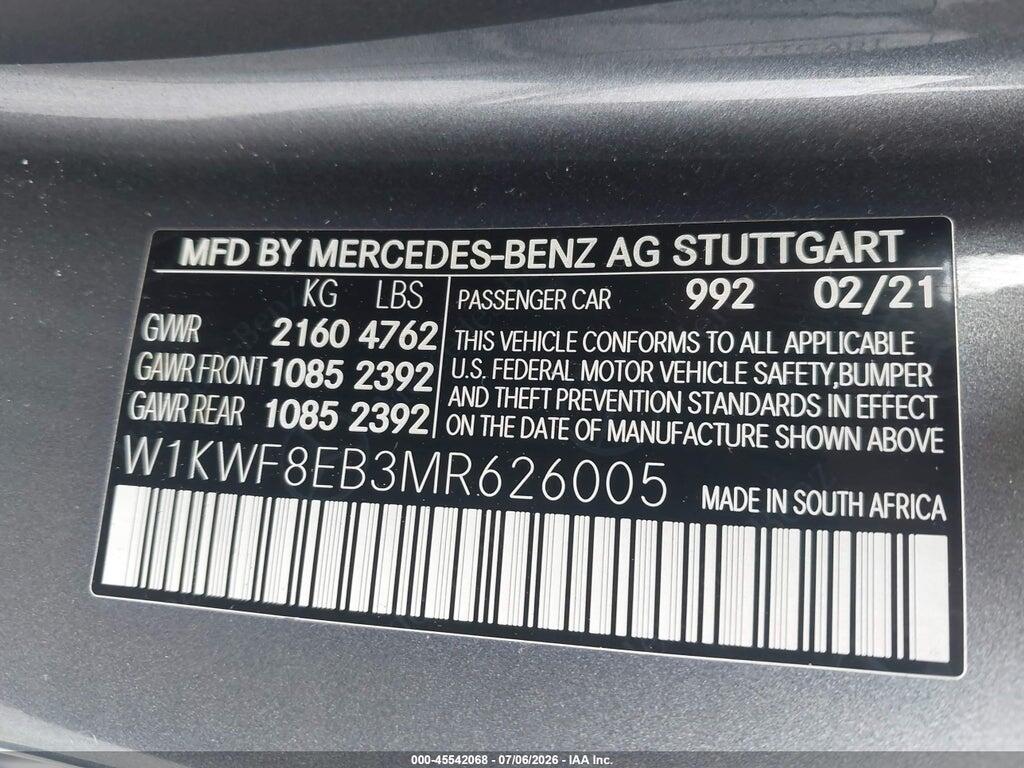 W1KWF8EB3MR626005 2021 MERCEDES-BENZ C 300 photo no. 9