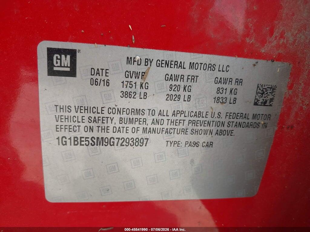 1G1BE5SM9G7293897 2016 CHEVROLET CRUZE photo no. 9