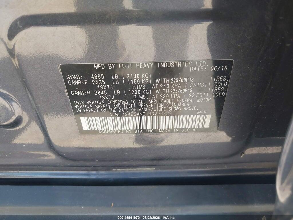 4S4BSANC1H3206882 2017 SUBARU OUTBACK photo no. 9
