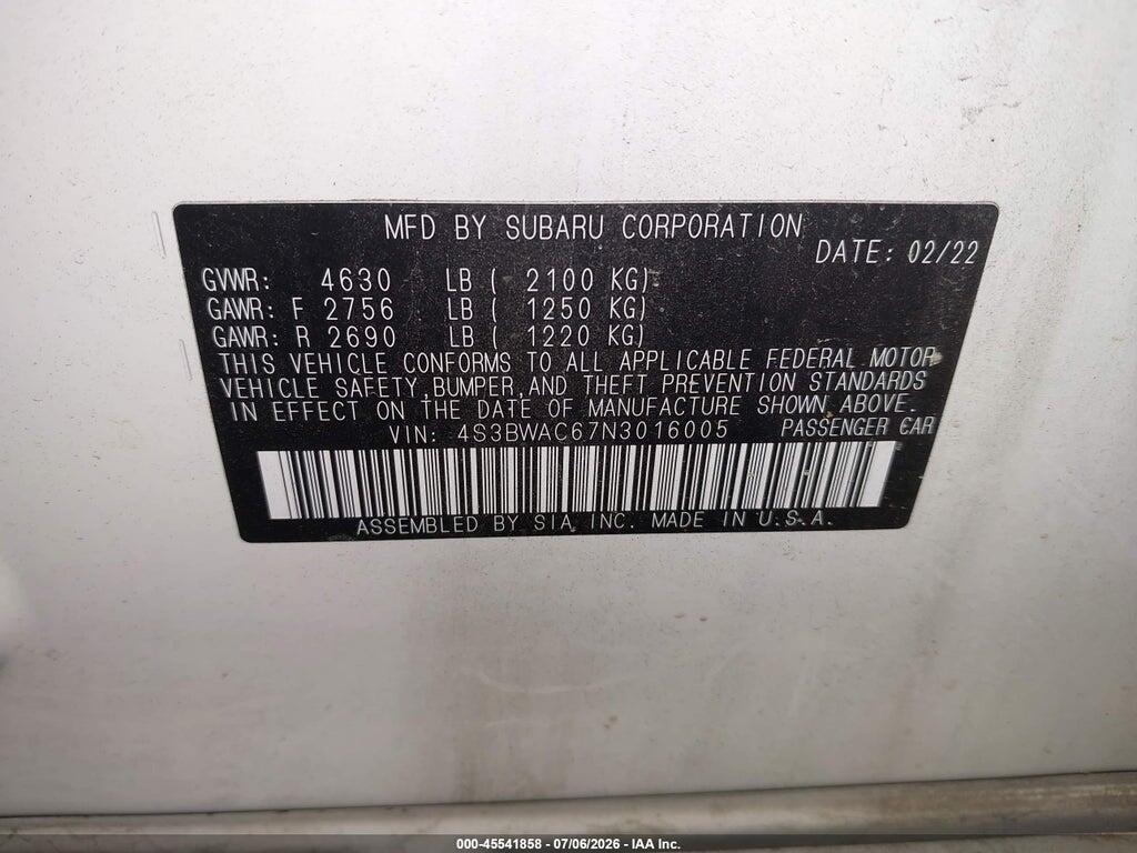 4S3BWAC67N3016005 2022 SUBARU LEGACY photo no. 9