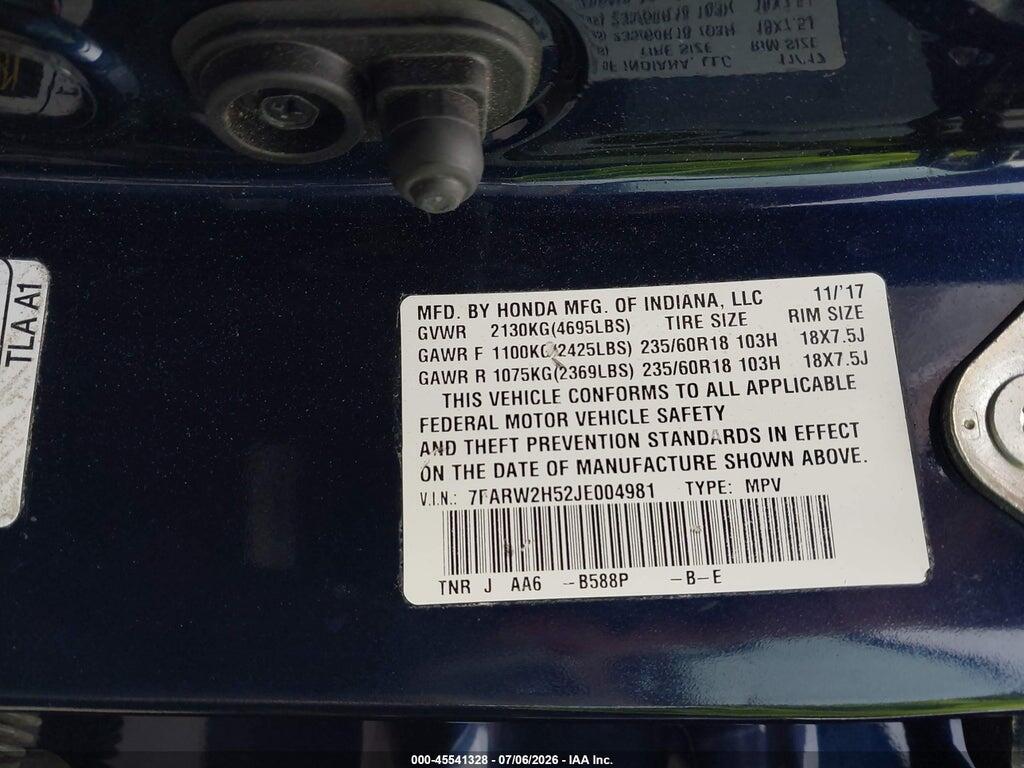 7FARW2H52JE004981 2018 HONDA CR-V photo no. 9