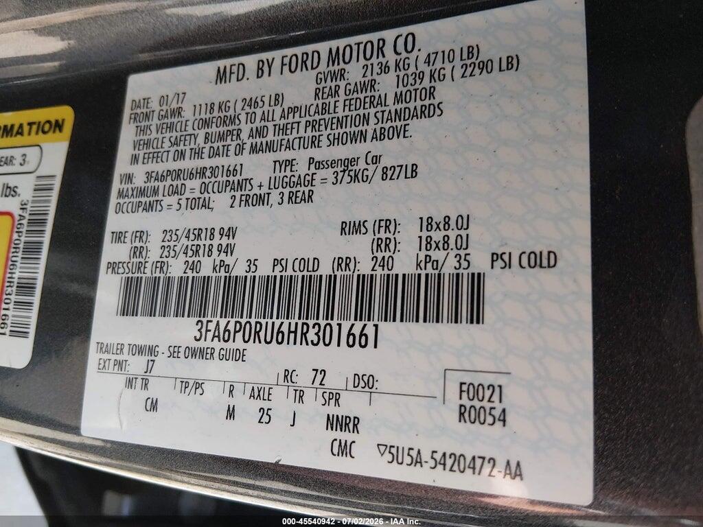 3FA6P0RU6HR301661 2017 FORD FUSION HYBRID photo no. 9