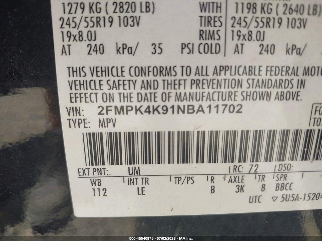 2FMPK4K91NBA11702 2022 FORD EDGE photo no. 9