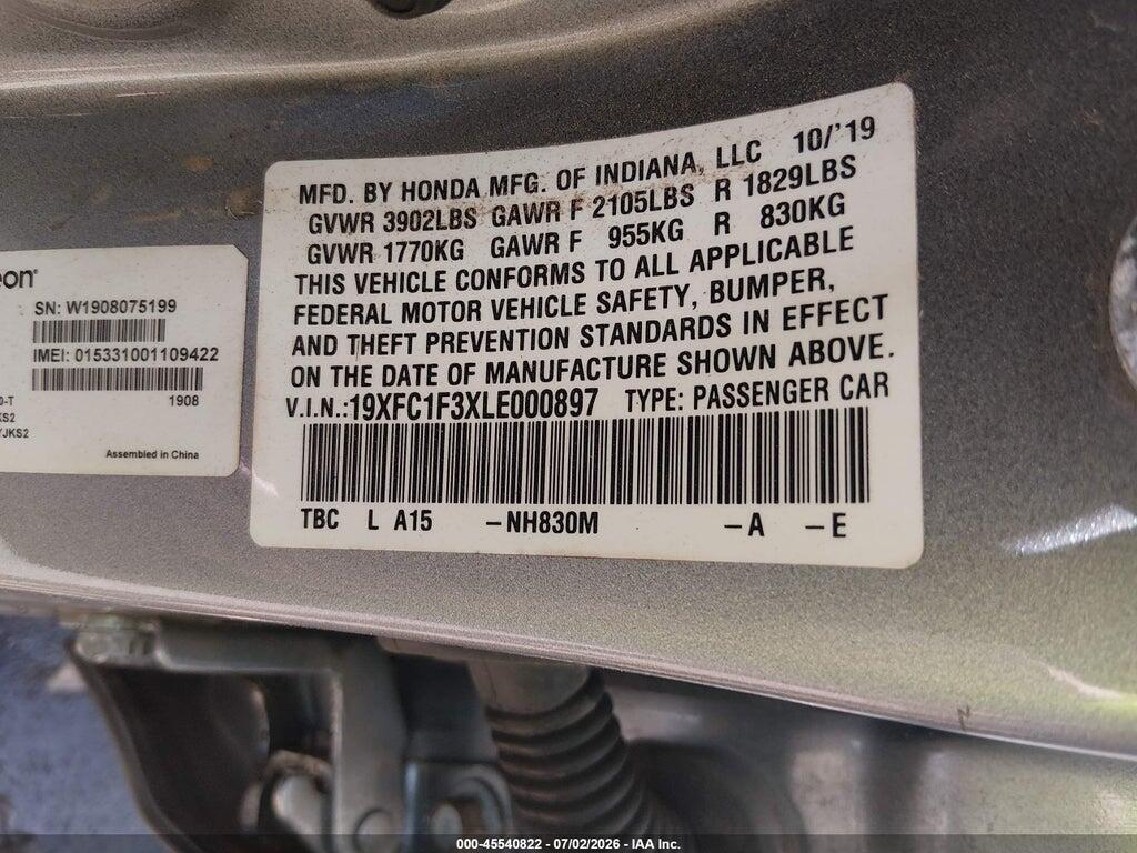 19XFC1F3XLE000897 2020 HONDA CIVIC photo no. 9