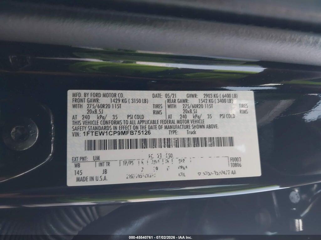 1FTEW1CP9MFB75126 2021 FORD F-150 photo no. 9