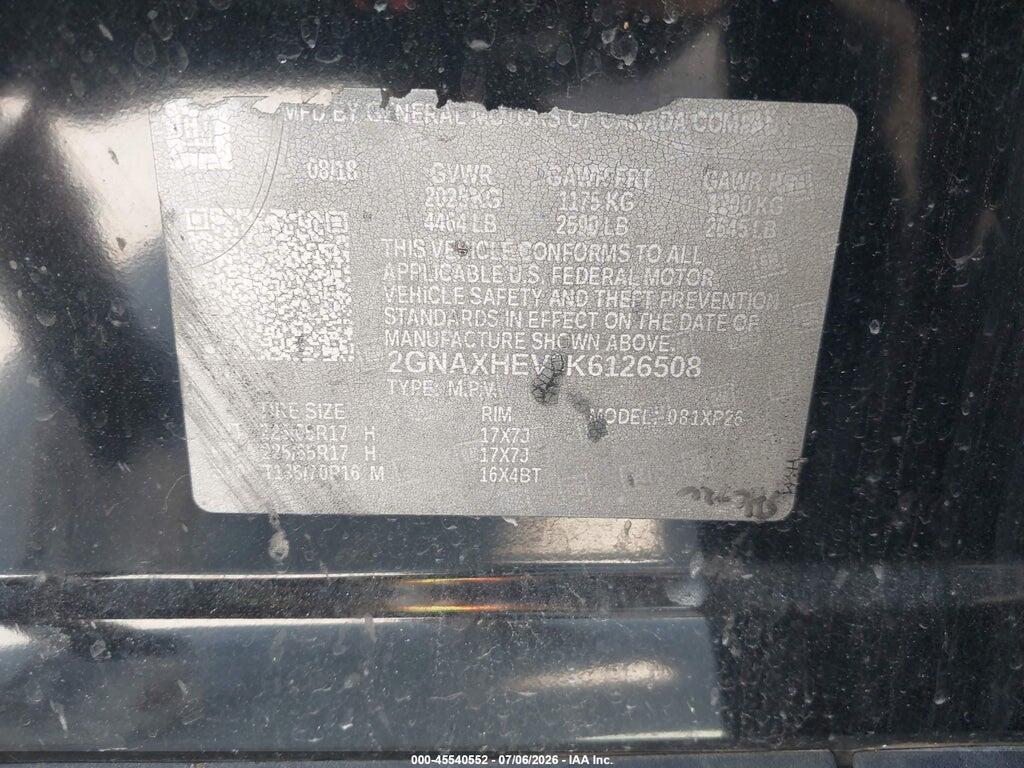 2GNAXHEV0K6126508 2019 CHEVROLET EQUINOX photo no. 9