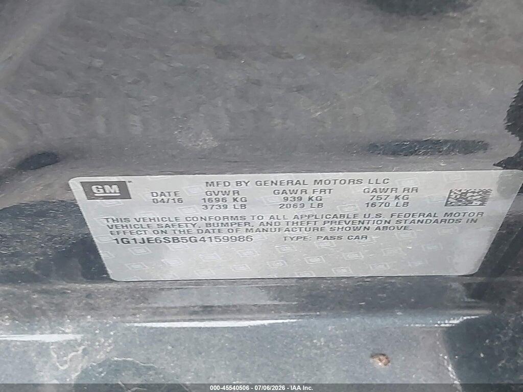1G1JE6SB5G4159986 2016 CHEVROLET SONIC photo no. 9