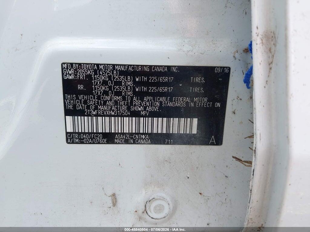 2T3WFREVXHW317504 2017 TOYOTA RAV4 photo no. 9