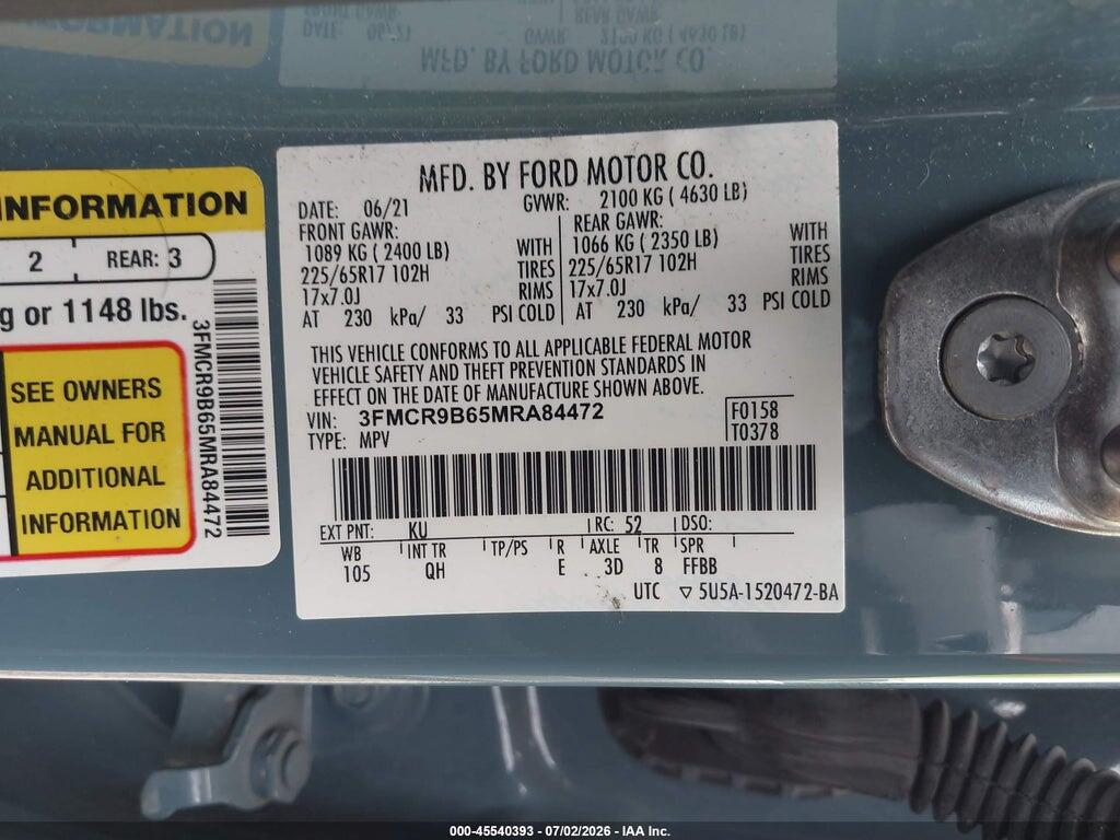 3FMCR9B65MRA84472 2021 FORD BRONCO SPORT photo no. 9