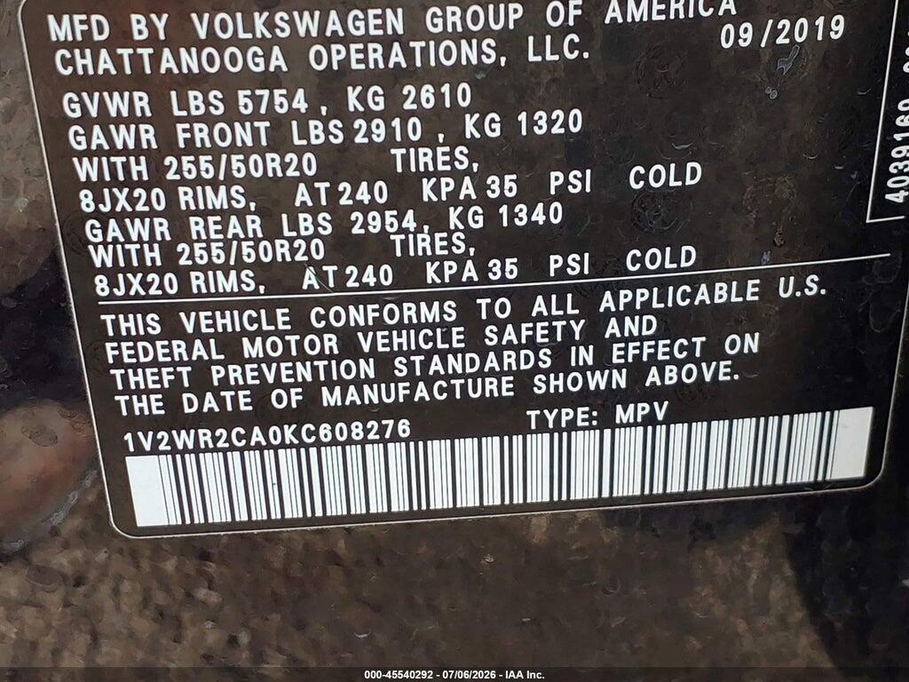 1V2WR2CA0KC608276 2019 VOLKSWAGEN ATLAS photo no. 9