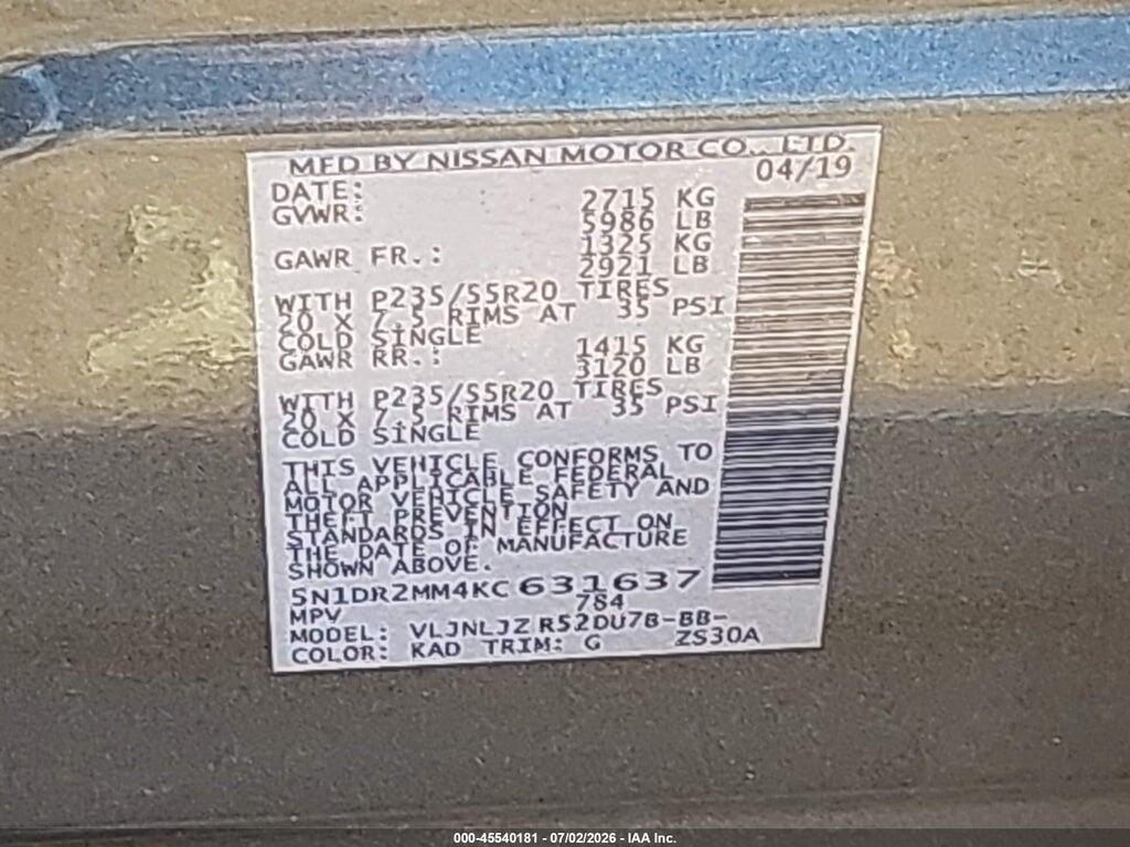 5N1DR2MM4KC631637 2019 NISSAN PATHFINDER photo no. 9